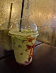 Strawberry iced matcha latte.