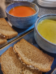 Tomato or vegetable soup served with fresh wheaten bread